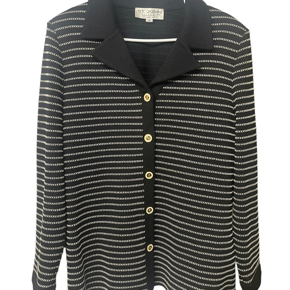 St. John collection black/White cardigan large jacket size 14 - Picture 7 of 10